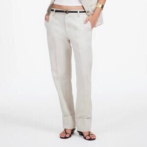 Madewell The Dean Easy Straight Leg Pant Cotton Linen Blend Bone Size 25P NWT